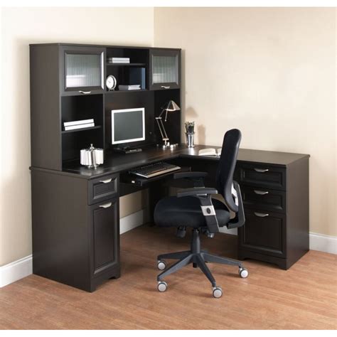 It features a tempered-glass desktop, a slide-out keyboard tray, and a spacious L-shaped design that lets you customize your workspace. . Office depot l shaped desk